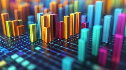Obraz premium A detailed 3D bar chart illustrating quarterly financial results, with bars in different colors to highlight performance in various sectors.