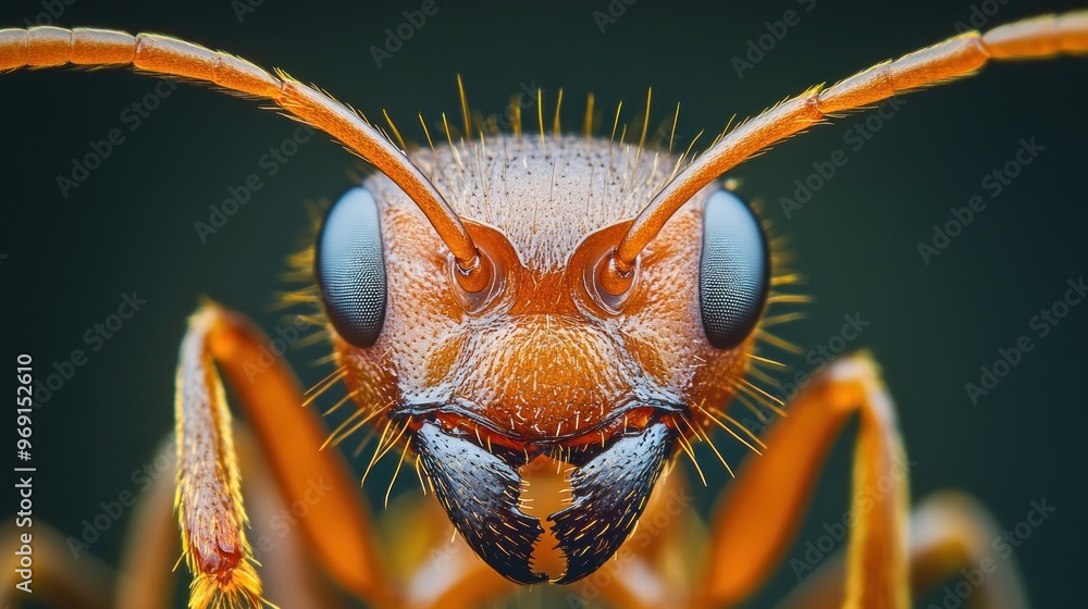 Poster close-up of an ant showcasing its intricate features and textures.