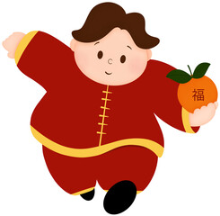 Chinese boy holding an orange 