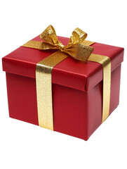 Obraz premium Red gift Christmas box with golden ribbon isolated on transparent background