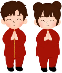 Chinese boy and Chinese girl paying respects 