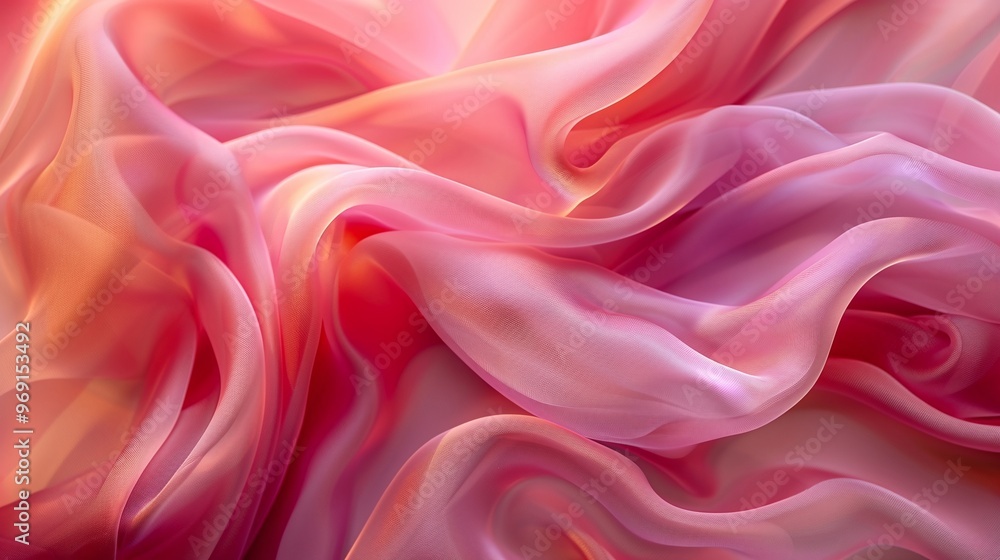 Poster soft and flowing abstract background of semitransparent pink fabric ideal for creating elegant desig