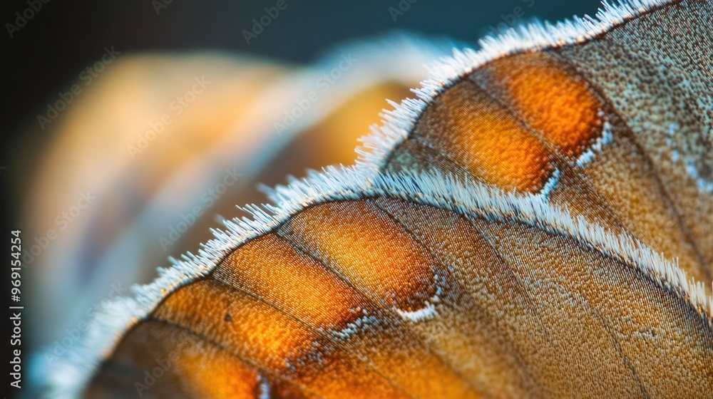 Poster close-up view of a butterfly wing showcasing intricate patterns and textures.