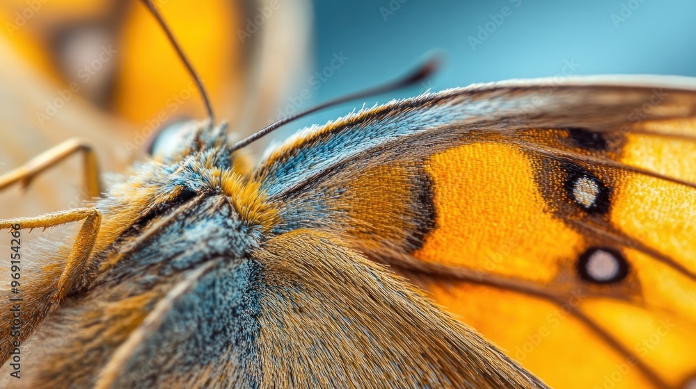 Poster close-up of a butterfly showcasing intricate patterns and vibrant colors.