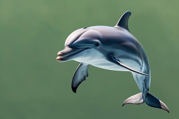 Joyful Dolphin Celebrating Lively Marine Life Against Calm Green Background