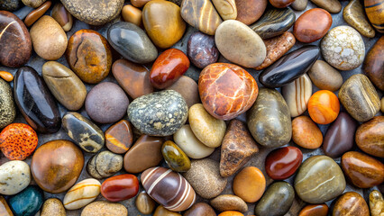 Colorful stones arrangement in natural patterns and textures for decoration or artwork