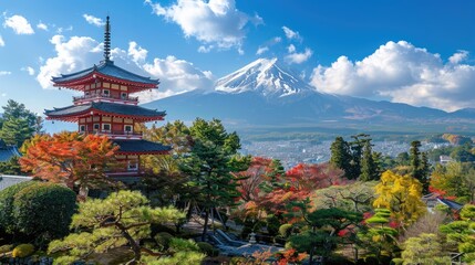 A clean quiet road in autumn pass through small countryside town with antique traditional japanese house on the way to Fuji mountain, Japan.