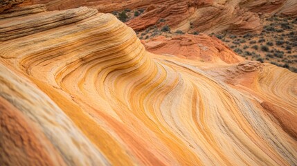 Obraz premium A close-up view of colorful, layered sandstone formations showcasing natural erosion patterns.