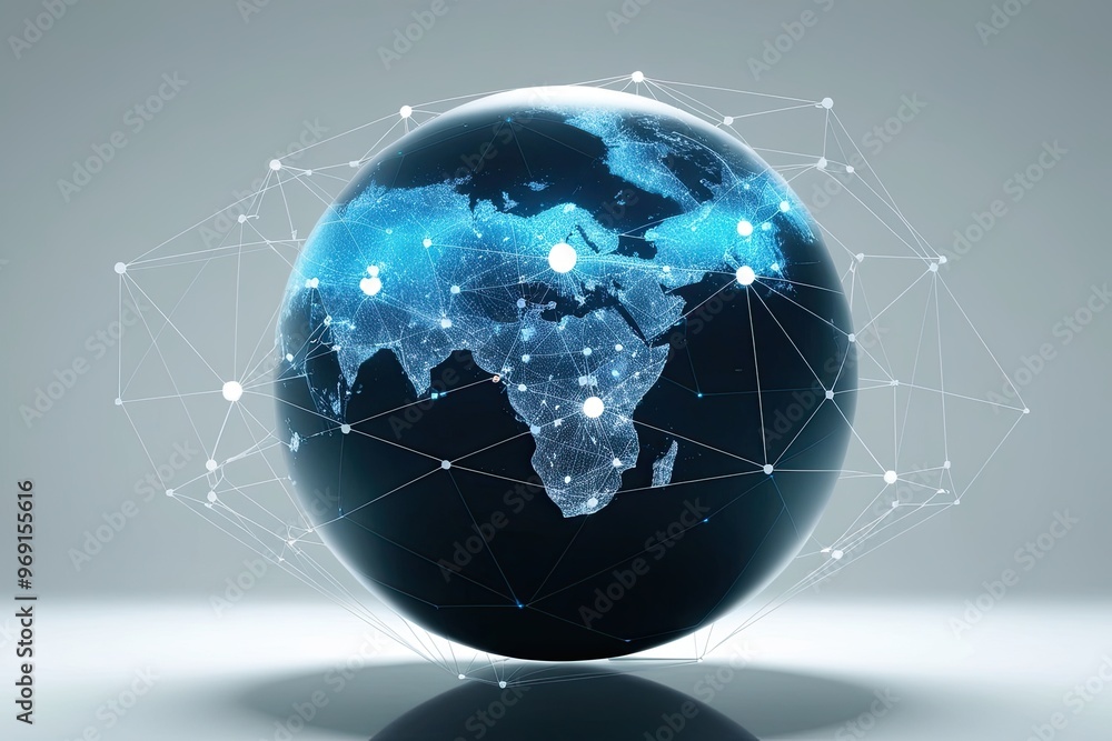 Poster global artistic digital sphere representing international connections with geometric patterns on a c
