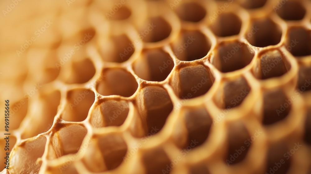 Poster close-up of a honeycomb structure showcasing its hexagonal patterns and natural texture.
