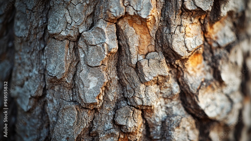 Poster close-up of textured tree bark showcasing natural patterns and colors.