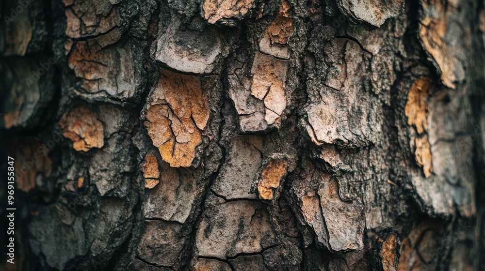 Poster Close-up of textured tree bark showcasing natural patterns and colors.