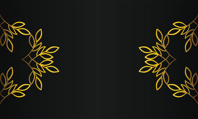gold botanical ornament design on black background