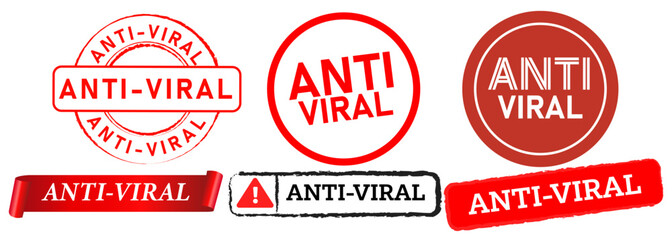 Anti-viral vaccine stamp red badge pharmaceutical cure healthcare sticker sign medicine design set collection
