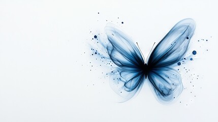   Blue butterfly with black spots on its wings flying on a white background