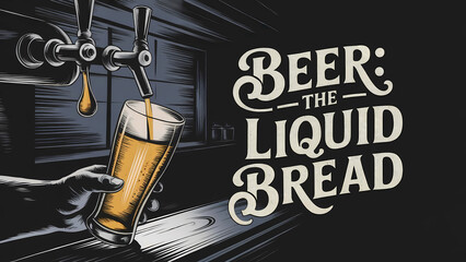 Hand holding beer glass in bar. Retro style. Beverage concept. Pub decor. For bar, restaurant menu, poster design. Vintage look with copy space.