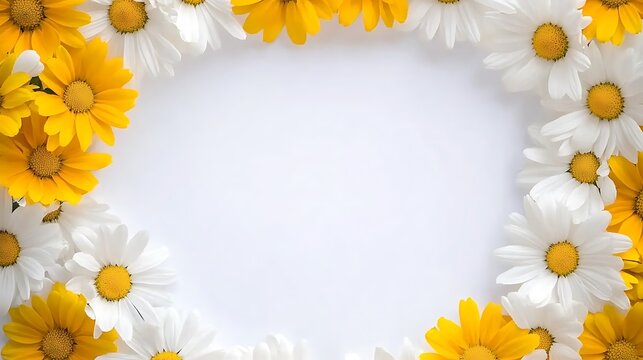 Chic Floral Wreath of Yellow and White Daisies Isolated on a Bright Background, Featuring Space for Customized Text for Invitations, Announcements, or Marketing