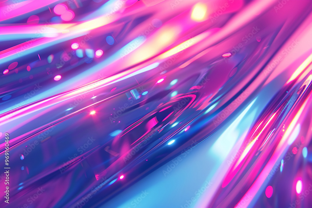 Poster abstract gradient hologram dynamic fluid wave of particles. high-speed light trails effect electric 