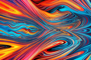 Obraz premium dynamic abstract composition with colorful fluid waves in a gradient of blue, red, orange, yellow, and pink, set against a light background for a vibrant and energetic visual effect