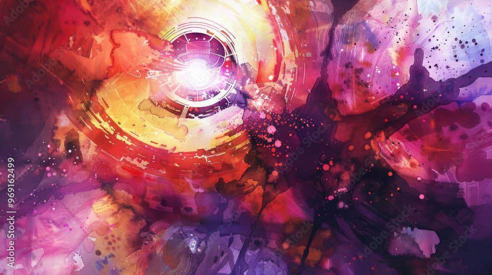 Poster an explosion of colors creates a mesmerizing vortex of light, blending hues and patterns that sugges