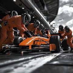  Speed and Teamwork. Pit crew moving in unison, quickly servicing the car during a high-stakes race, ensuring minimal time lost © master1305
