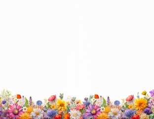 Obraz premium White background with a colorful border of various blooming flowers.