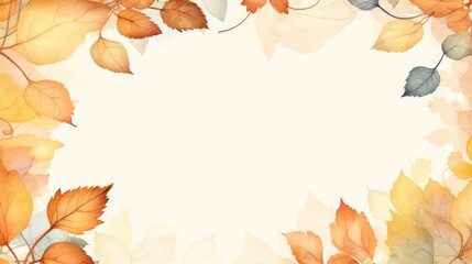 Fototapeta premium Autumn Leaves Frame on Soft Watercolor Background. Elegant Border Design. Copy Space