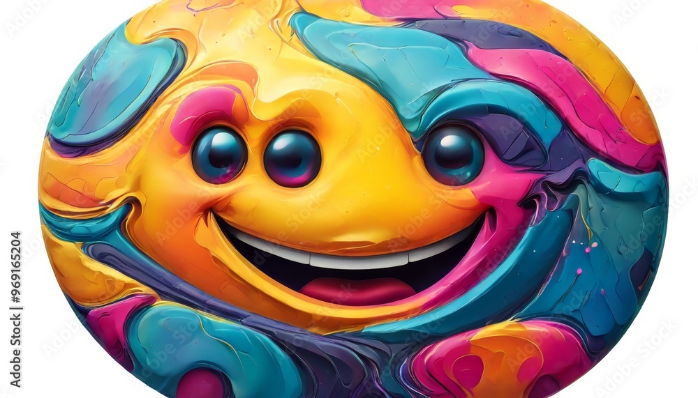 Poster a cheerful sun face illustration with vibrant abstract colors, creating a whimsical and joyful expre