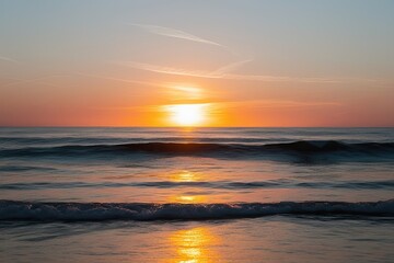 Stunning Sunset Over the Ocean with Wave Gradient Effect on White Background