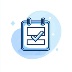 A simple line art icon of an open calendar with checkmark, symbolizing organization and planning. This design is perfect for illustrating scheduling and task management