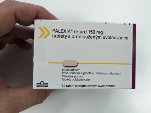 Prague,Czech republic-September 9 2024-PALEXIA box of medication with Tapentadol active substance by Grunenthal, used for treatment of moderate to severe pain, chronic pain relief, neuropathic pain.	
