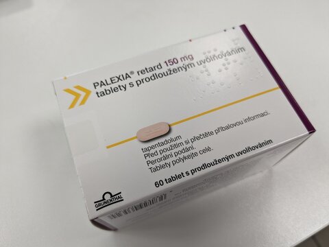 Prague,Czech republic-September 9 2024-PALEXIA box of medication with Tapentadol active substance by Grunenthal, used for treatment of moderate to severe pain, chronic pain relief, neuropathic pain.	
