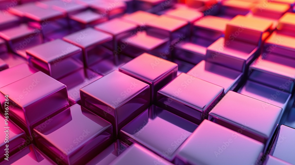 Poster captivating 3d render of a modern tech background showcasing glossy cubes in a precise arrangement o