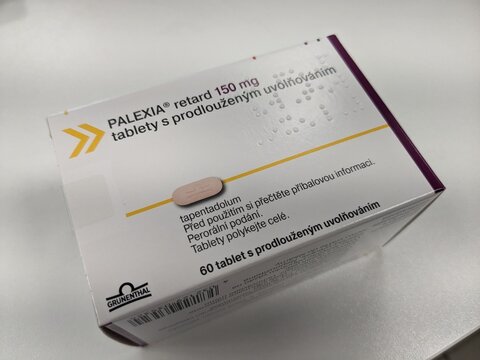 Prague,Czech republic-September 9 2024-PALEXIA box of medication with Tapentadol active substance by Grunenthal, used for treatment of moderate to severe pain, chronic pain relief, neuropathic pain.	
