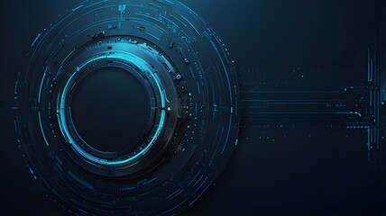 Tech wallpaper in a creative brilliant blue color with a linear circle. Concepts of innovation and technology. 3D Production