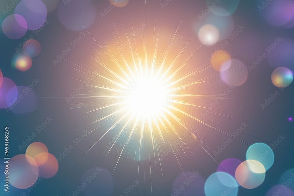 Poster radiant sunlight with colorful bokeh sparkles in gradient design on clear white space