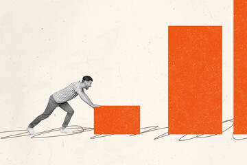 Trend artwork composite sketch image photo collage of beige orange color workspace man walk step...