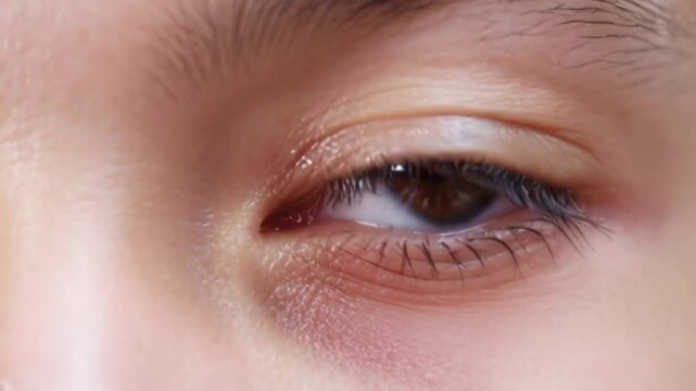 A close up of sleepy eye because of being tired or exhausted.