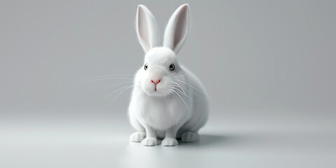 Front view of cute baby rabbits on white background
