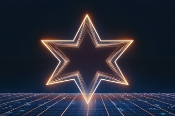 Obraz premium Vibrant Geometric Star Shapes on Dark Background in 3D Technology Visualization