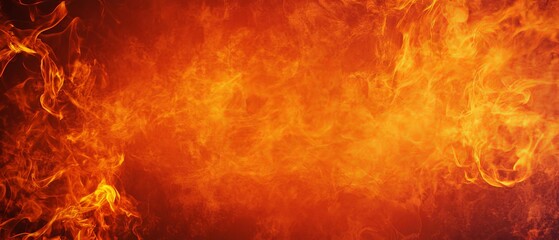 Vibrant abstract orange fire background texture with red border, featuring fiery yellow flames and smoke patterns; perfect for halloween, fall, or autumn-themed designs