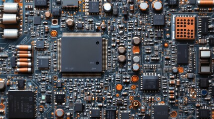 Intricate details of circuit board showcase electronic components and their connectivity features