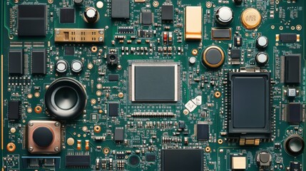 Intricate details of circuit board showcase electronic components and their connectivity features