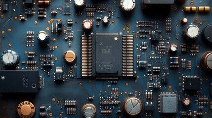 Fototapeta premium Intricate details of circuit board showcase electronic components and their connectivity features
