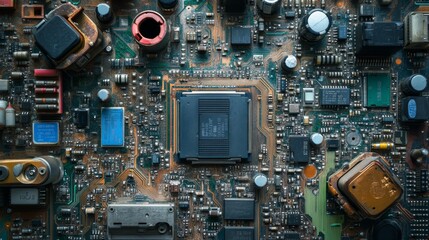 Intricate details of circuit board showcase electronic components and their connectivity features