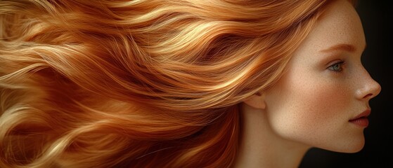Naklejka premium Profile of a Young Woman with Long, Red Hair and Freckles