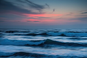 Obraz premium Serene Coastal Hues at Dusk Above Ocean Waves on a Pure White Background