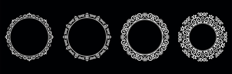 Set of decorative frames Elegant vector element for design in Eastern style, place for text. Floral black and white borders. Lace illustration for invitations and greeting cards.