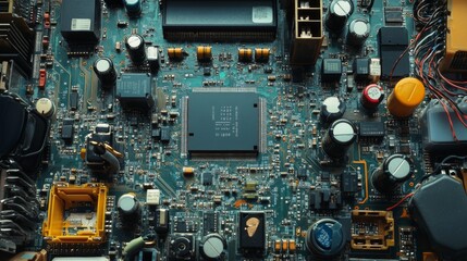 Intricate details of circuit board showcase electronic components and their connectivity features