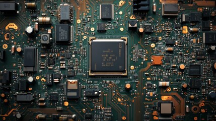 Intricate details of circuit board showcase electronic components and their connectivity features